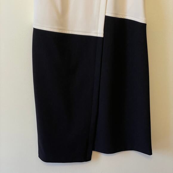 DKNY 4 black white fitted dress colorblock contemporary Corpcore midi pencil - Picture 3 of 7